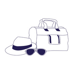 travel handbag with hat and sunglasses icon