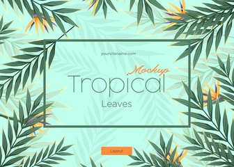 Bright tropical background with jungle plants. Exotic pattern with tropical leaves