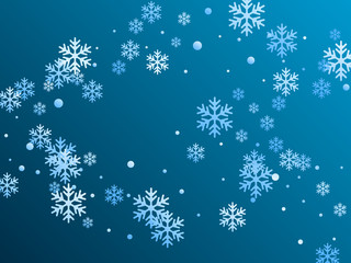 Chaotic winter snow confetti flying background.