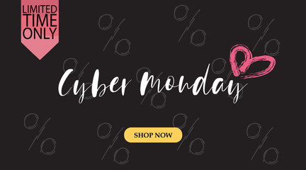 Advertising sale in honor of Cyber Monday.Colorful vector banner as promotion of special offer of discounts to the event. Attractive online trading poster.