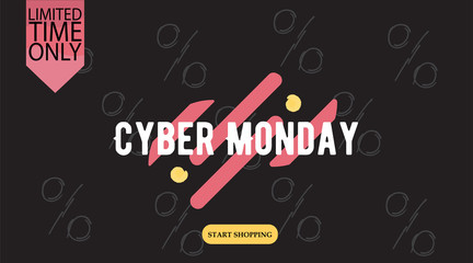 Fototapeta premium Advertising sale in honor of Cyber Monday.Colorful vector banner as promotion of special offer of discounts to the event. Attractive online trading poster.
