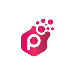 P dots logo design template. Hexagon P icon. P Letter Logo Vector.