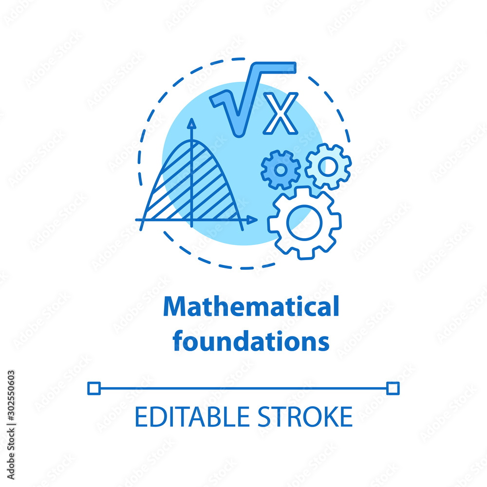 Poster mathematical foundations blue concept icon. calculations base idea thin line illustration. combinati