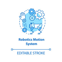 Robotics motion system blue concept icon. Robot software idea thin line illustration. Information technologies and innovative programming. Vector isolated outline drawing. Editable stroke