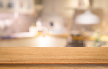 abstract blur sepia tone color of inside interior luxury and modern kitchen room with wood texture...