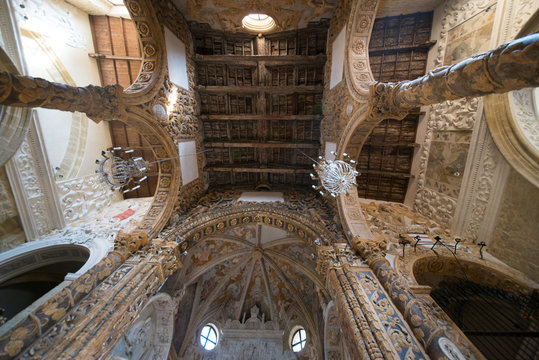 Interior of Basilica of Saint Leon, Assoro, Enna in Sicily. 