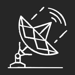 Telecommunication industry chalk icon. Global broadcasting and telecommunication with satellite. Information streaming. Radio signal, frequency waves. Isolated vector chalkboard illustration