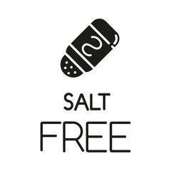 Salt free glyph icon. Organic food without sodium, sulfates. Product free ingredient. Nutritious dietary. Personal healthcare. Silhouette symbol. Negative space. Vector isolated illustration