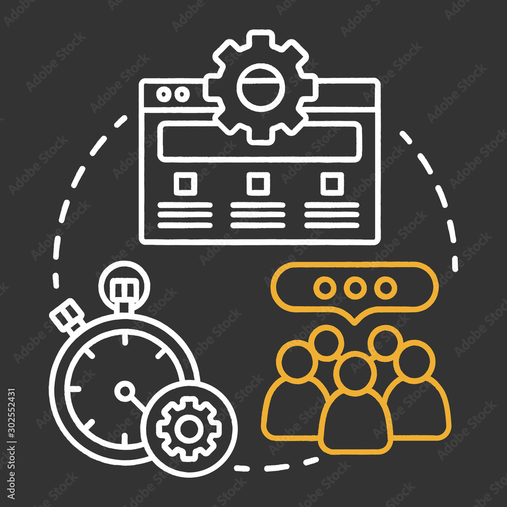 Poster beta testing chalk concept icon. software development stage idea thin line illustration. application