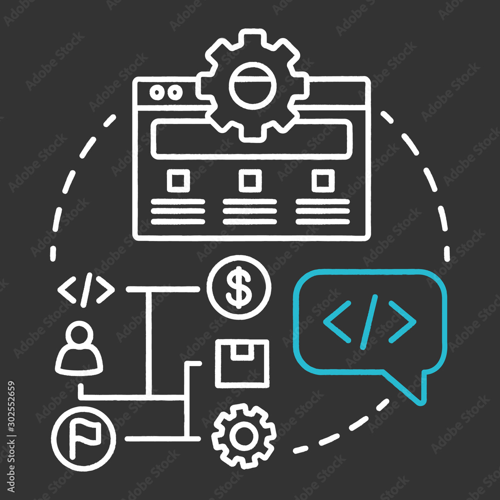 Poster smoke testing chalk concept icon. software development stage idea thin line illustration. build veri