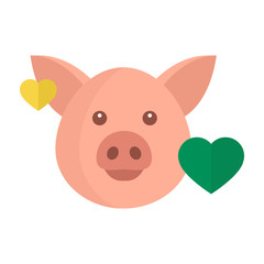 Pig Farm Animal Love Vegan Vegeterian Vector Flat Icon Illustration