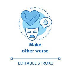 Make other worse concept icon. Blaming partner for breaking up relationship. Dramatic divorce. Victim complex idea thin line illustration. Vector isolated outline drawing. Editable stroke