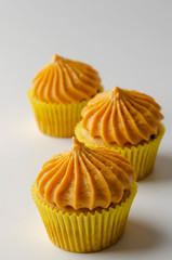 Pumpkin cupcakes with pumpkin-caramel cream Isolated on a White Background