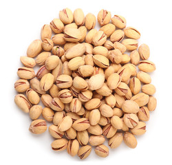 Tasty pistachio nuts isolated on white