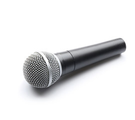 Modern microphone on white background