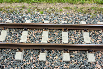 Rails and sleepers on the narrow gauge railway. Track width 750 millimeters