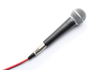 Modern microphone on white background