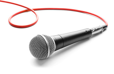 Modern microphone on white background