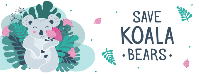 Save the koalas. Cute vector illustration. © GrandDesign