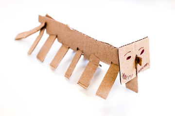 Handicraft with cardboard, in the shape of a tiger, made to entertain children.