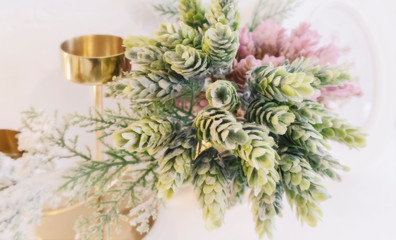 Christmas wreath bouquet of fir branches and cones