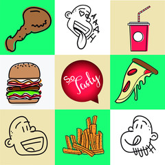 cartoon style for fast food inside colored boxes