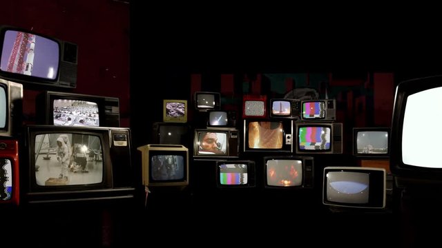 Apollo 11's Moon Landing, One Small Step for Man, One Giant Leap for Mankind, on Many 80s TVs. Elements of this Video furnished by NASA. 