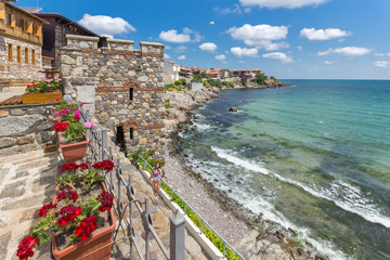 Ruins of Ancient fortifications in town of Sozopol, Bulgaria