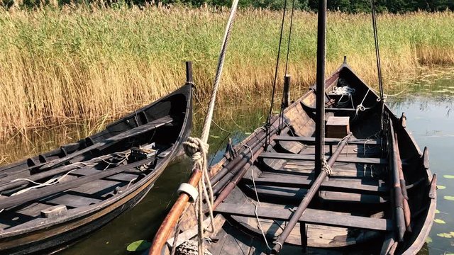 Wooden Viking Ship Knarr Docked
