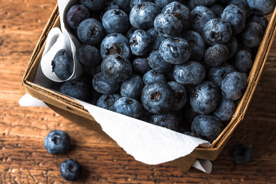 Fresh Blueberries in a Wood Pint Box