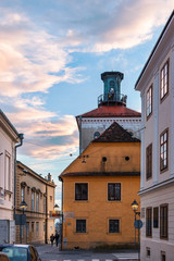 Street of the Upper town of Zagreb with Lotrscak Tower, Croatia