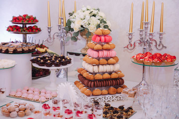 Sweet desert on the table. Different desserts on candy bar