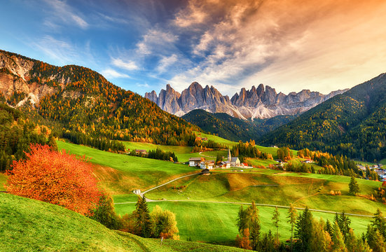 Beautiful landscape of Italian dolomites - Santa maddalena