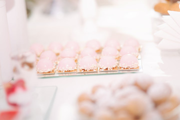 Sweet desert on the table. Different desserts on candy bar