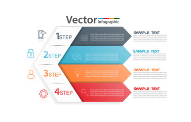 Geometric chart or diagram divided into 4 parts or steps, linear icons and place for text. Concept of four stages of project development. Infographic design template. Vector illustration eps 10