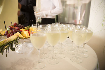 Glasses of champagne on the table. Celebration of wedding