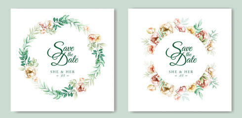 Fototapeta na wymiar wedding invitation design with watercolor roses