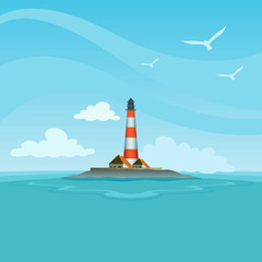 Lighthouse on an island in the ocean
