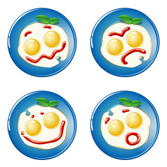 Emotional fried eggs on a white background