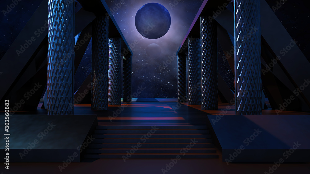 Wall mural space environment, ready for comp of your characters.3d rendering