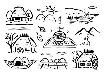 田舎筆画 © まるまる