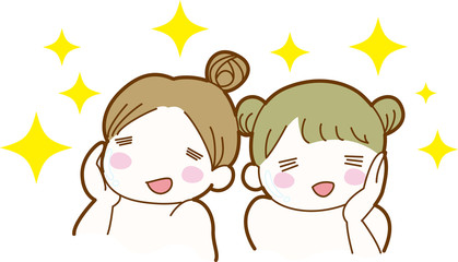 女性　２人　スキンケア　上半身　美容　肌　ツルツル　キラキラ　ピカピカ　美肌　女子