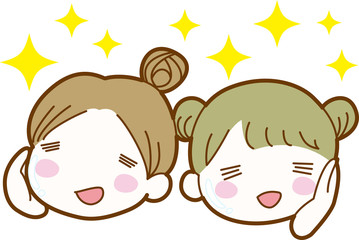 女性　２人　スキンケア　顔　美容　肌　ツルツル　キラキラ　ピカピカ　美肌　女子