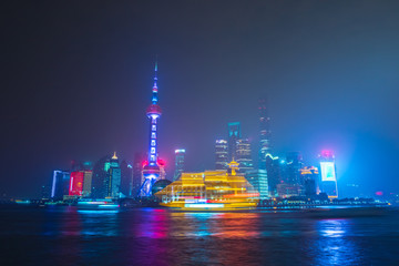 Fototapeta premium River View of the Skyline of the Pudong Area, Shanghai, China.