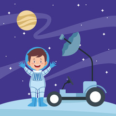 cartoon astronaut boy and space car
