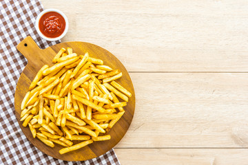 French fries with tomato or ketchup sauce