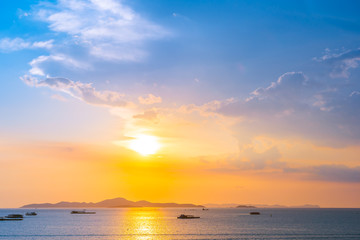Beautiful landscape of sea ocean around Pattaya city in Thailand at sunset time