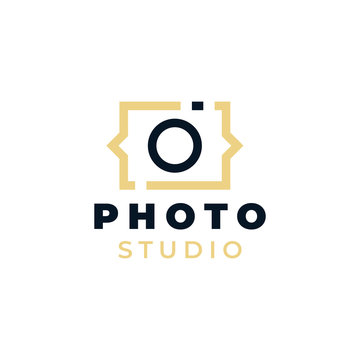 Camera shaped with curly bracket coding concept illustration for logo template design.