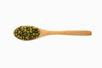 mung bean in spoon with white background