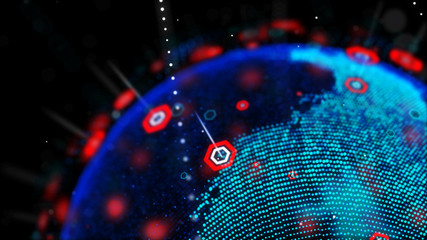 Abstract background dot blue world map with hexagon shape for a cyber futuristic concept shallow...